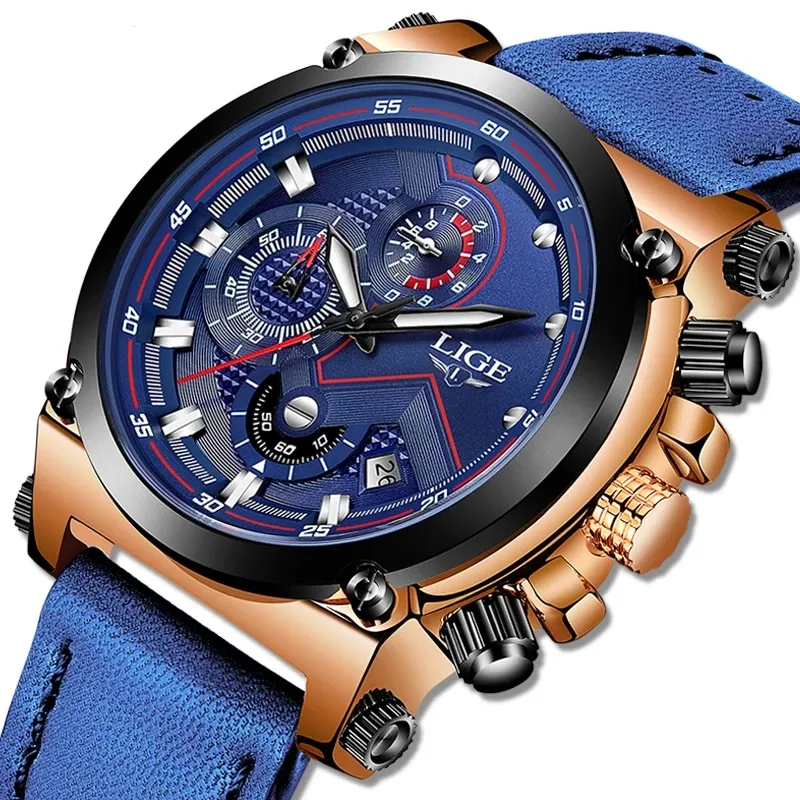Reloj LIGE para hombre 9856, reloj de pulsera de cuarzo de cuero genuino de alta calidad, gran oferta, reloj de regalo para hombre, reloj Masculino Jam Tangan