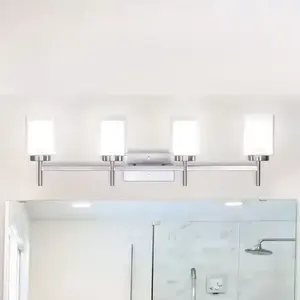 Desain Modern 4 lampu sconce dengan kaca ganda naungan disikat nikel kamar mandi Vanity Light untuk rumah dan Hotel