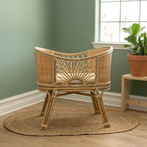 Cuna de Ratán de Diseño Escandinavo con Forma de Girasol y Cojín para Bebés de 0 a 3 Años, Muebles para Guardería - Product Image 3