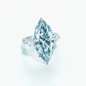 Sgarit Grosir Desain Baru Kristal Alami Perhiasan Murni 18K Batu Permata Emas Padat Berlian Asli 3Ct 5A Cincin Biru Aquamarine
