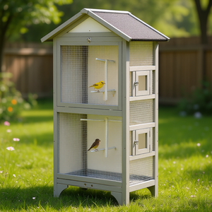 Grande cage à oiseaux d'extérieur en bois gris clair avec plateau amovible, facile à nettoyer, maison de jeu pour animaux de compagnie, modèle D0100X3HIDT - Product Image 2