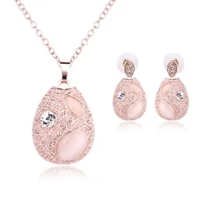 PUSHI new fashion gold necklace beautiful oval pendant necklace gemstone earring necklace jewelry set