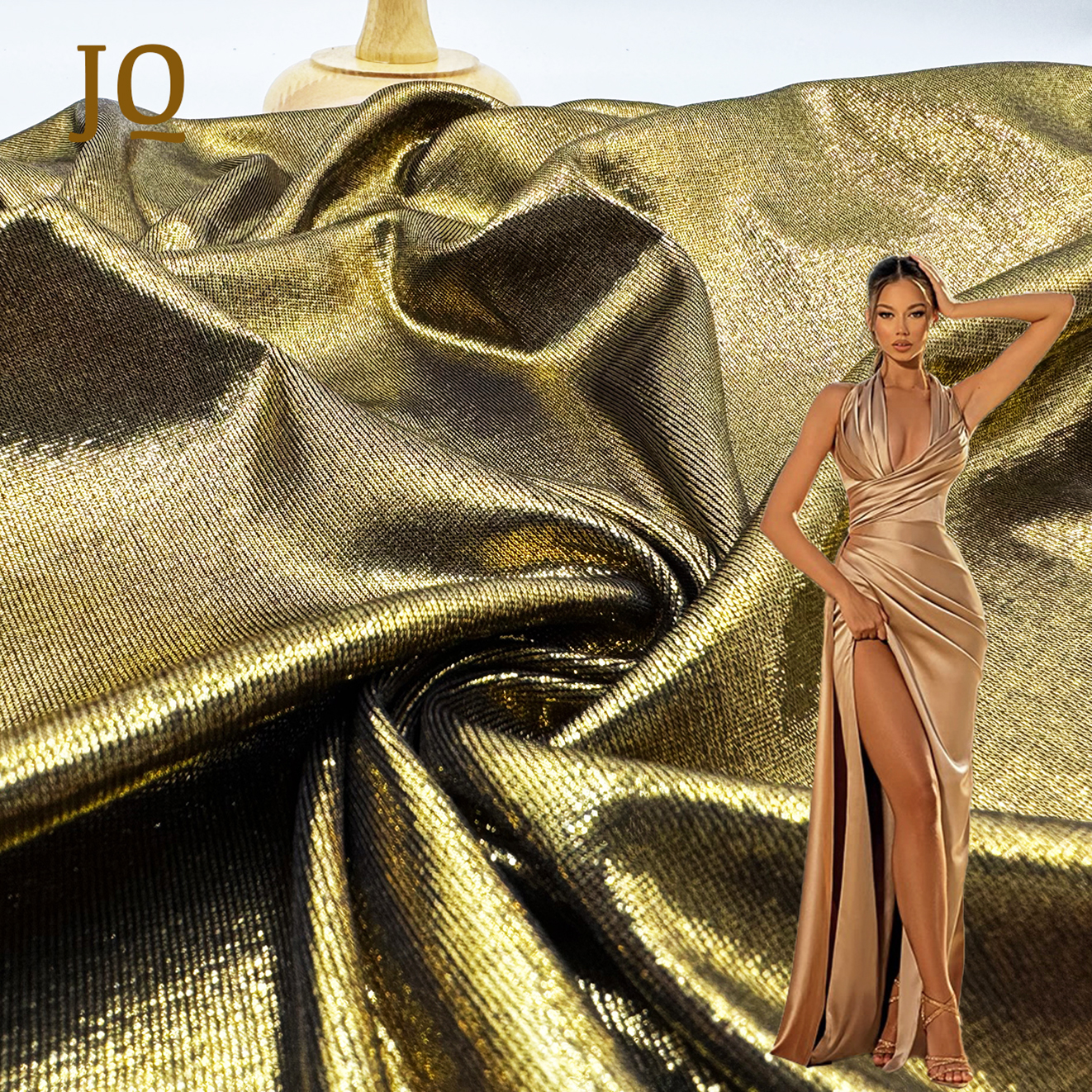knee length dresses for ladies Strappy-Back Long Metallic Prom Dress with Cut Outs Light Blue Foil / XSmall main image 1