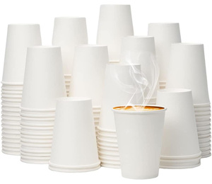 Papiers kraft professionnels 4oz-14oz, gobelets à café jetables recyclables à paroi simple, blancs, personnalisés - Product Image 1