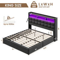 Lift Up Queen Full King Size Tufted Colchón Base Tapizada Plataforma LED Marco de cama de almacenamiento Cama Bett con estación de carga