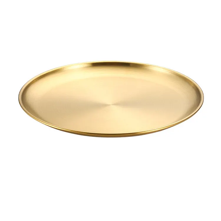 Gold Wedding Round Serving Dishes Plate Food Dish Metal Fruit Tray Factory Direct Wholesale Hotel Stainless Steel Dinner Plate