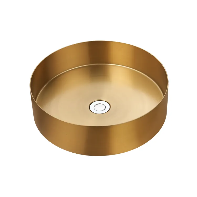 MT400G Fashion Round Bowl Design Golden Color Luxury Counter-top Basin Stainless Steel Bathroom Sink