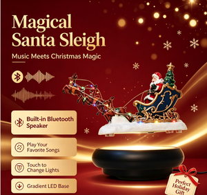 Traîneau du Père Noël 3D lévitant avec haut-parleur Bluetooth, base LED à dégradé à commande tactile, rennes volants, décoration de Noël pour la maison - Product Image 1