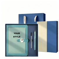 Set de Regalo de Cuaderno A5 de PU con Hebilla de Cristal y Logotipo Personalizado, 3 en 1, con Bolígrafo, Recambio y Caja de Regalo con Bolso, Kit de Recuerdos Empresariales