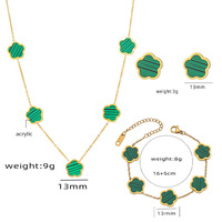 Caliente Acero inoxidable 18K chapado en oro cuatro hojas collar Stud pendientes flor cinco trébol pulsera conjuntos de joyería de moda para mujeres