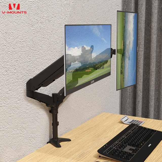 V-mounts 32-inch Height Adjustable Dual Monitor Arm Laptop Holder with External Cable Management in Stock VM-GM324D