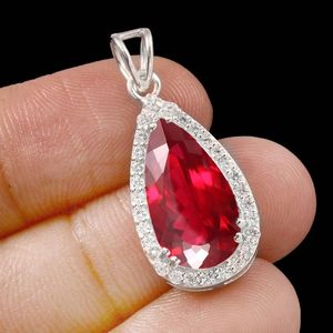 925 Sterling <b>Silver</b> Lab Grown Ruby Pear Cut Mozambique <b>Charm</b> Pendant for Women Engagement - Product Image 5