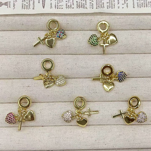 Ciondoli a forma di tartaruga e croce con triplo cuore placcati <span class=keywords><strong>oro</strong></span>, perline europee a foro largo, adatte per bracciali a catena snake, accessori per gioielli - Product Image 1