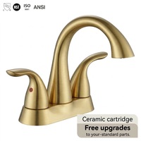 Keran Wastafel Kamar Mandi CUPC Centerset, Keran Angsa Modern Kelas Atas, Keran Mixer Kuningan Emas, Keran Dua Pegangan Dua Lubang untuk Kamar Mandi