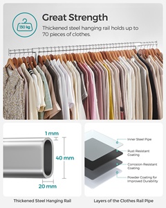 SONGMICS Rail à vêtements robuste avec rail de suspension extensible Porte-vêtements <span class=keywords><strong>sur</strong></span> roues Porte-manteau - Product Image 3