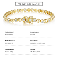 Bracelet tennis en argent sterling S925 plaqué or avec moissanite, couleur D, bracelet perlé en moissanite ronde, bijoux fins pour femmes, cadeau