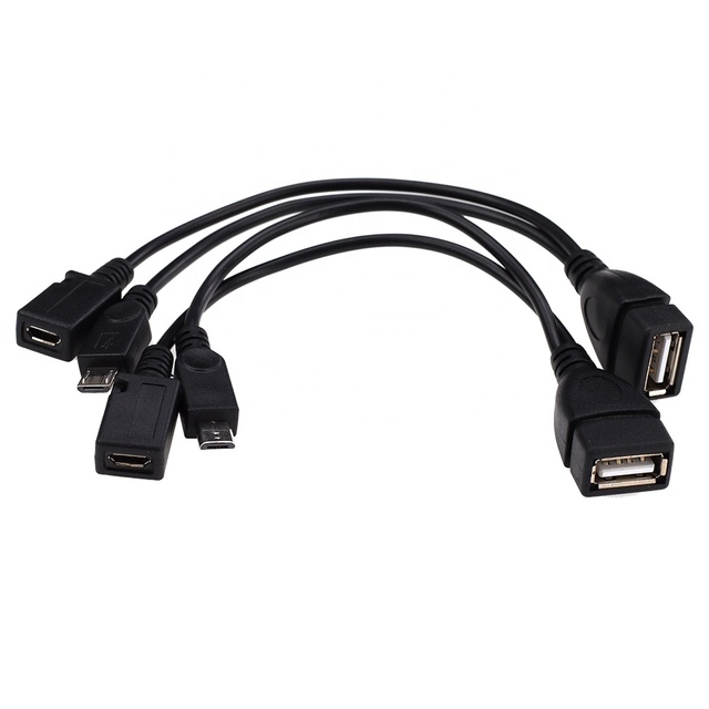 2-in-1 Short OTG Micro USB Host Power Y Splitter USB Adapter Micro Male Female Cable Cord for Mobile Phone Camera Computer