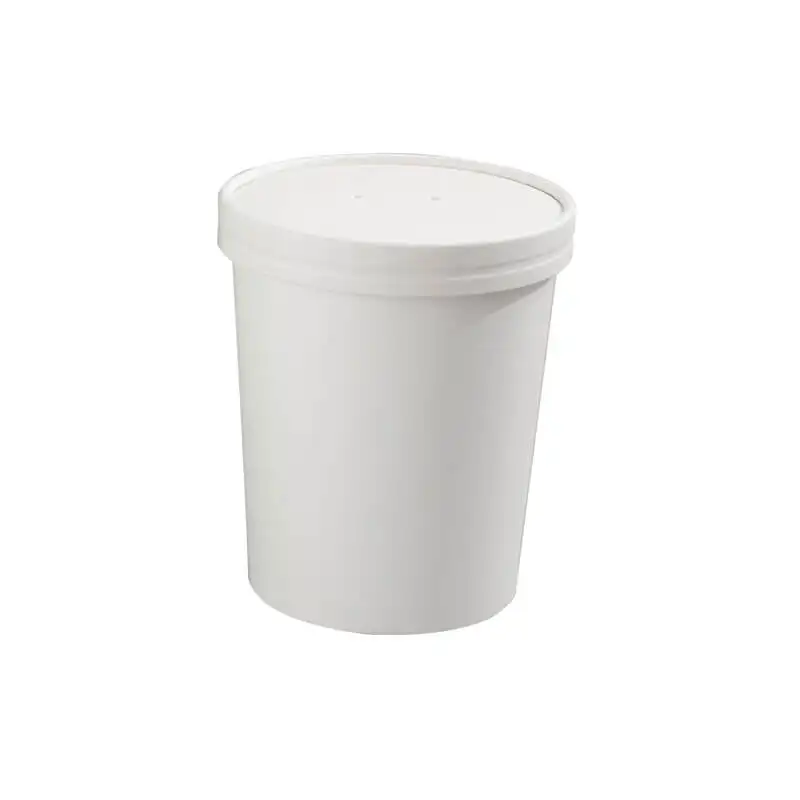 खाद Biodegradable 300gsm दूर ले 12OZ सफेद क्राफ्ट पेपर गर्म नूडल सूप कटोरा कप पीपी ढक्कन के साथ