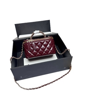 Sacs à bandoulière de luxe en cuir véritable avec chaîne, poignée métallique, double fermeture éclair, motif écossais, pour cosmétiques - Product Image 2