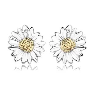 2020 orecchini a bottone con fiore di margherita di girasole in argento sterling 925 alla moda per ragazze