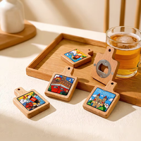 Imán de nevera 3D de dibujos animados con abridor de botellas, base de madera, pegatina para refrigerador, recuerdo turístico, regalo de viaje urbano, logotipo personalizado, venta al por mayor