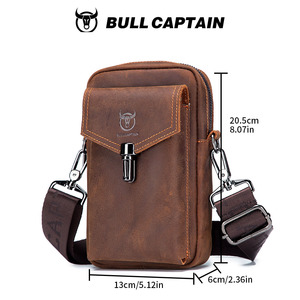 Bolso de cintura de cuero Bull Captain, estilo vintage, bandolera unisex para uso diario con cierre de cremallera y cierre de broche. - Product Image 6