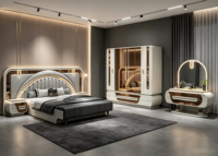 Ensembles de meubles de chambre à coucher Royal Furniture pour une chambre à coucher complète en velours noir et blanc, lit California King, ensemble de meubles de chambre à coucher modernes de luxe pour hôtel