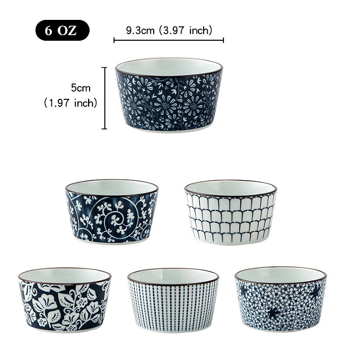 Wholesale Japanese Korean Style Baking Dish Cream Pudding Fruit Bowl Stoneware Ramekin Ceramic Baking Bowl Set with Pattern