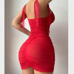 Camisón sexy de verano con malla, falda plisada push-up que realza la cadera, transparente, para conjunto de vestido ajustado. - Product Image 3