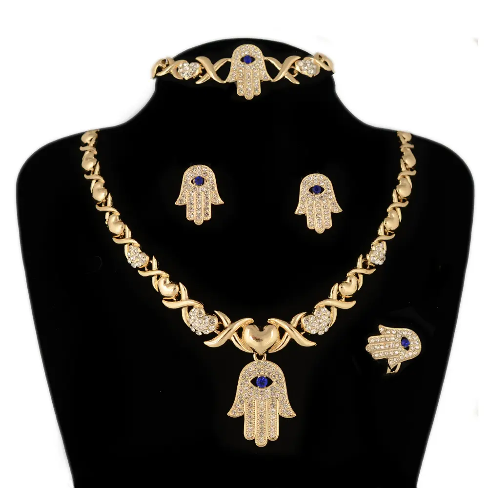 BPOYB Newest Hot Sale Luck Evil Blue Eyes Xo Cuban Link High Quality Brazillian 18K Gold For Women Dubai Fashion Jewelry Set