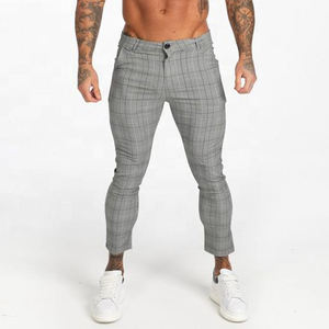 Pantalones <span class=keywords><strong>chinos</strong></span> ajustados grises para <span class=keywords><strong>hombre</strong></span> Pantalones casuales a cuadros de diseñador de cintura alta con proveedor OEM de talla grande súper elástico - Product Image 1