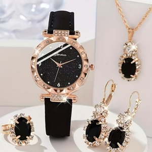 Conjunto de Reloj de Moda para Mujer con Esfera Estrellada, Reloj de Pulsera de Cuarzo, Conjunto de Joyería, Regalo para Damas - Product Image 4