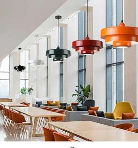 Lampadario a sospensione moderno di medie dimensioni per soggiorno e isola cucina, <span class=keywords><strong>con</strong></span> faretto LED regolabile, paralume circolare, attacco E27, in ferro stile retrò - Product Image 4