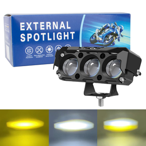 <span class=keywords><strong>Faro</strong></span> Auxiliar para Motocicleta de 3 Lentes Luz de Niebla <span class=keywords><strong>LED</strong></span> de Doble Color Blanco y Amarillo Mini Luces de Conducción Exploradoras para Moto - Product Image 1