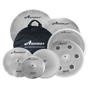 Ensemble de cymbales silencieuses pour entraînement, argentées, comprenant : Splash 10 pouces, Hi-Hat <span class=keywords><strong>14</strong></span> pouces, Crash 16 pouces, Ride 20 pouces, O Zone 16 pouces, China <span class=keywords><strong>18</strong></span> pouces - Product Image 1