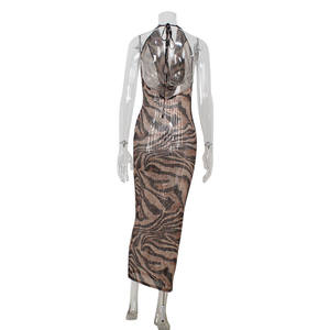 L0868-Ingrosso Elegante Abito Lungo Aderente con Paillettes Leopardate e Scollo a V per Donna, Vestito da Sera per Feste - Product Image 3