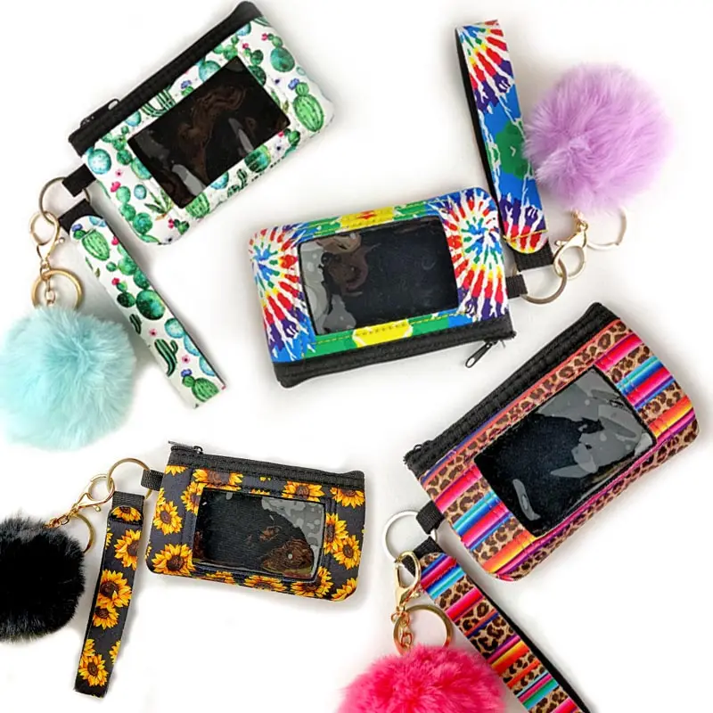 Custom design Sublimation Strap Card Holder neoprene ID card pouch bag credit card holder mini wallet coin purse