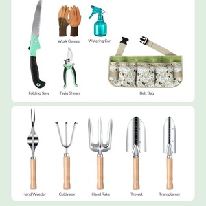Ensemble d'outils de jardin en acier inoxydable avec manche en bois, kit d'outils de jardinage robustes avec ceinture de rangement réglable pour la plantation - Product Image 5