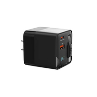 Chargeur GaN 65W PD avec affichage numérique LED, chargeur rapide USB C 2-en-1, adaptateur secteur à prise pliable pour smartphones