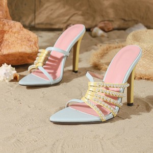 Slim Sexy Color Blocked 2026 Heels Pointed Toe Thin Strap Beaded Peep Toe <b>Sandals</b> - Product Image 4