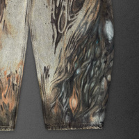 Jeans baggy sur mesure en denim épais avec logo personnalisé, impression airbrush, patchs usés, couleur marron, longueur intégrale, plusieurs tailles