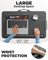 SAIJI Nouveau grand bureau d'ordinateur portable en cuir de qualité supérieure, support de téléphone escamotable, poignée de transport légère, design ergonomique concave, écologique