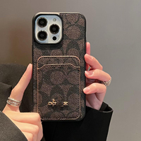 Étui de téléphone en cuir de luxe de créateur avec fente pour cartes, coque antichoc pour iPhone 17 16 15 14 13 12 Pro Max Plus