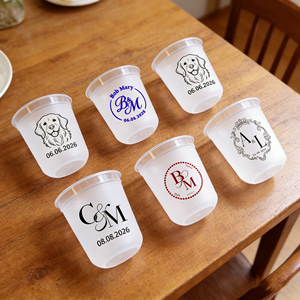 Vaso de Plástico Esmerilado Reutilizable de 9oz/16oz al por Mayor para Bodas y Fiestas, con Impresión de Logotipo Personalizado, Centro de Mesa Romántico con Flores - Product Image 1