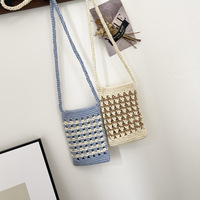 Sac bandoulière pour téléphone en crochet fait main, ajouré, color block, mini, bohème, décontracté, pour les vacances d'été à la plage, pour femme