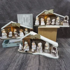 Luzes led neve criatividade figuras família holy ornamentos, natal natividade cenário, figuras brilhantes