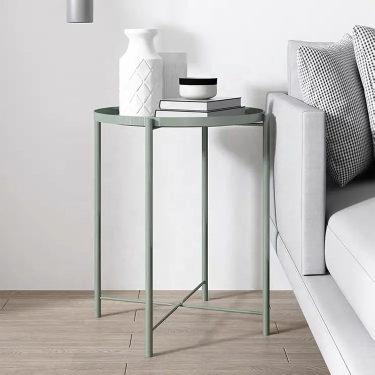 Vouwen Metalen Salontafel Waterdicht Kleine Thee Tafel Bank Bijzettafel Met Uitneembare Tray Voor Woonkamer Slaapkamer