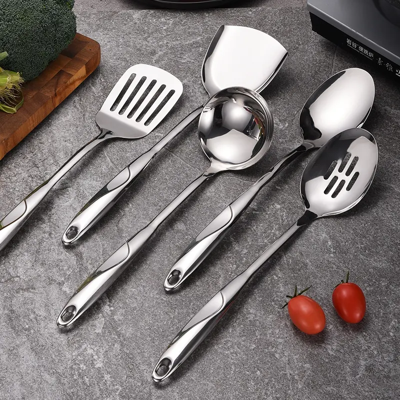 Factory Price Stainless Steel 6 Piece Kitchenware Skimmer soup ladle scoop And Turner kitchen cooking utensils set