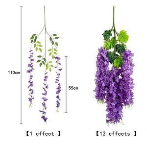 Fleurs artificielles de glycine 100cm 200cm en plastique et soie, haute simulation, pour décoration de mariage et de maison, feuilles vertes, lianes - Product Image 5