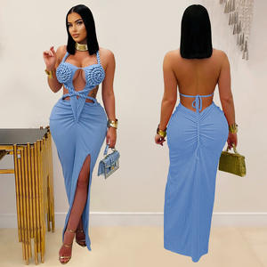 Gaun Maxi lipit punggung terbuka wanita, gaun Bodycon berlipat baru <span class=keywords><strong>2026</strong></span> untuk pesta ulang tahun liburan musim panas - Product Image 3